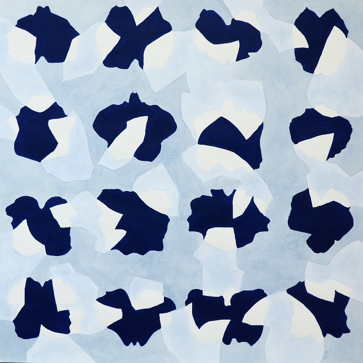 symétries bleues_50 x 50 cm_acrylique sur papier
